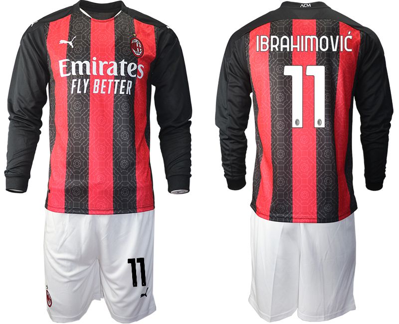 Men 2020-2021 club AC milan home long sleeve #11 red Soccer Jerseys